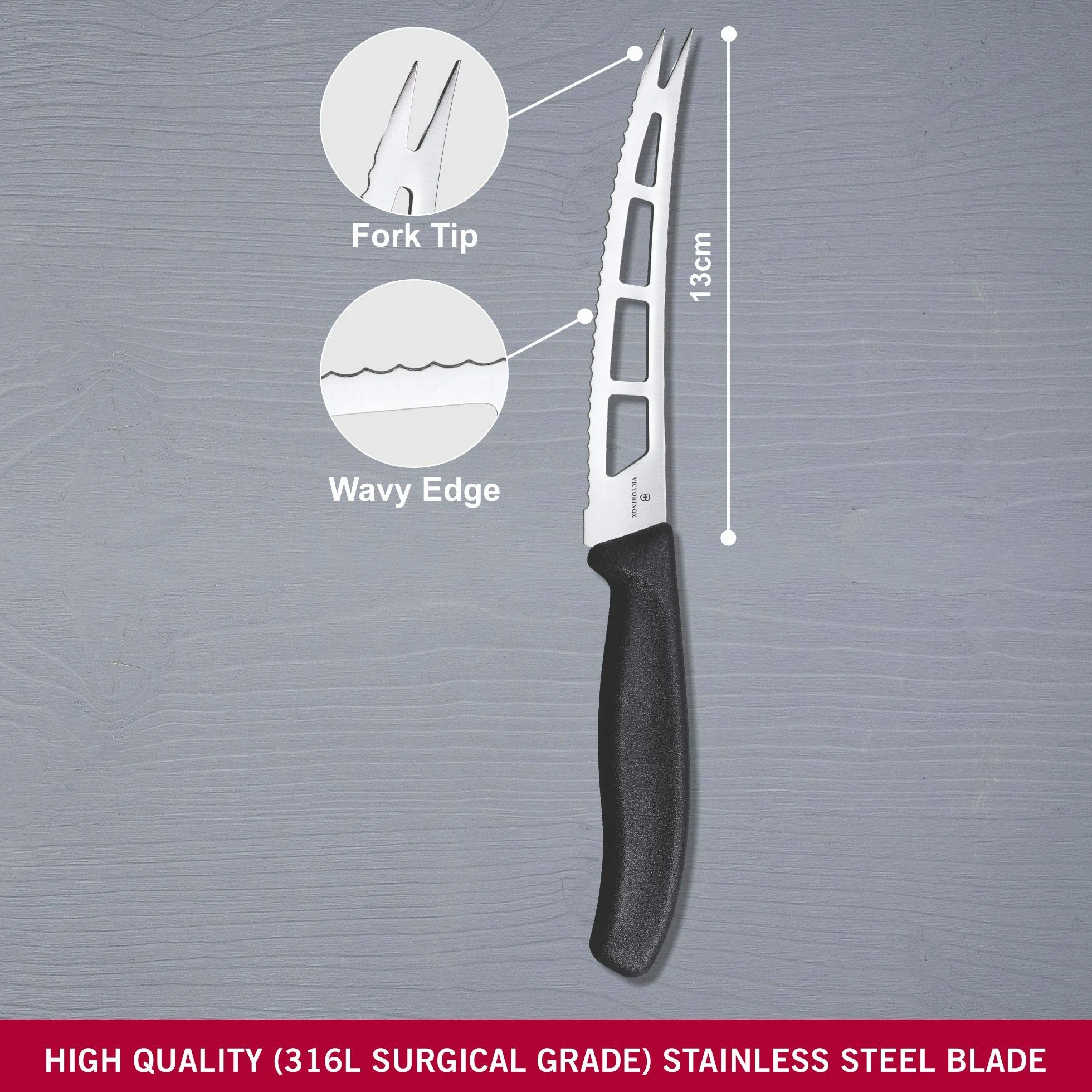 Victorinox Swiss Classic, coltello da burro con lama seghettata, lavabile in lavastoviglie, nero