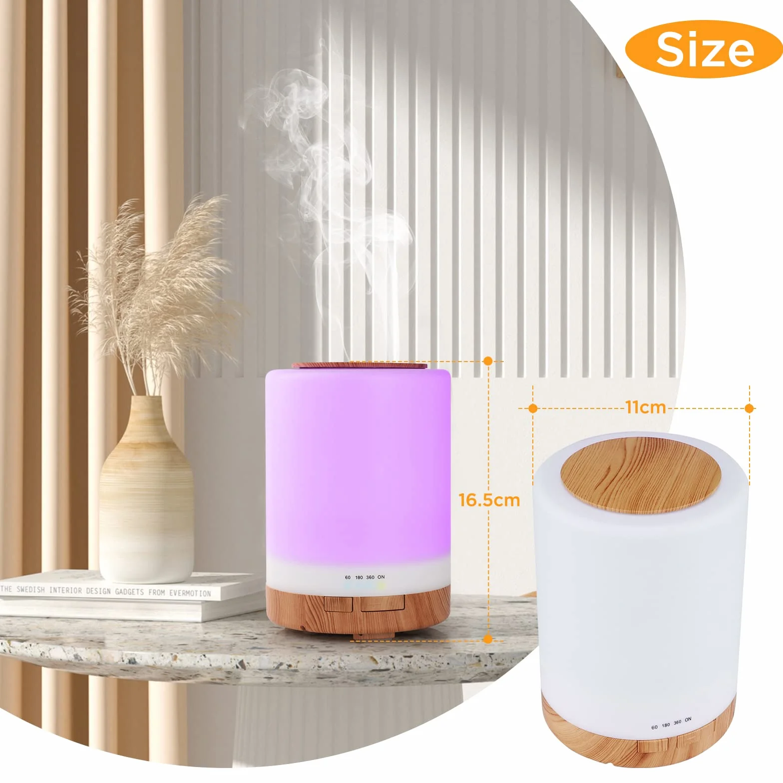 WD&CD Diffusore di Aromi, 300ml Umidificatore Ultrasuoni con Telecomando/7 LED Colori/Spegnimento Automatico, Diffusore di Oli Essenziali per Spa,Yoga,Camera da Letto - Venatura del Legno Chiaro