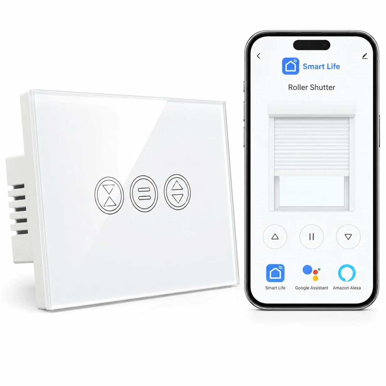 LoraTap Interruttore WiFi per Tenda, Interruttore Tattile Controllo APP o Vocale di Alexa Echo e Google Home, Interruttore Timer Telecomando per 600W CA Persiane Avvolgibili e Tapparelle Motore