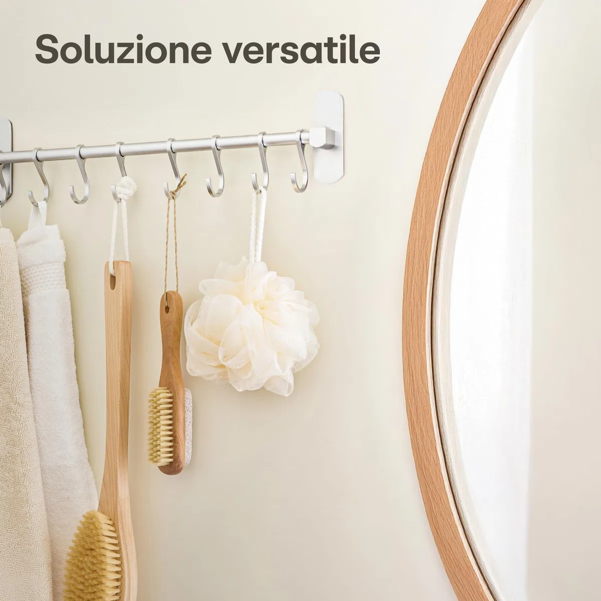 Praknu Barra Portautensili da Cucina Adesiva – 8 Ganci Regolabili - Installazione Senza Buchi - 40 cm – Supporto in Alluminio per Utensili da Cucina