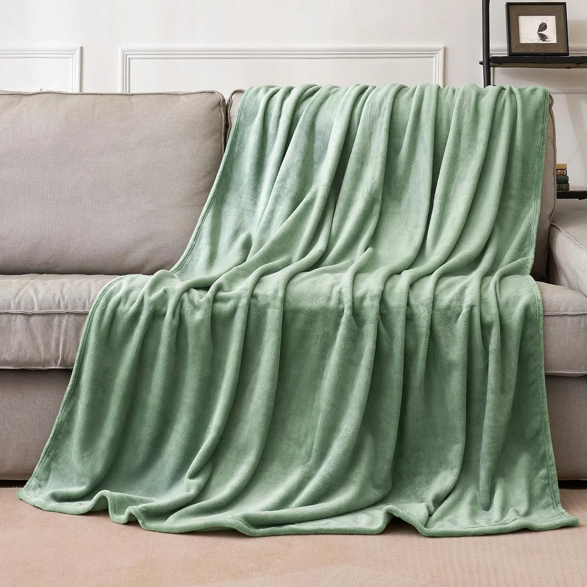MIULEE Coperta Plaid Plaid in Pile per Divano in Velluto Coperta Singolo e Matrimoniale Letto Coperta Morbida Decorazioni Casa Poltrona Tinta Unita per Letto Ufficio 130x150 CM Verde Chiaro