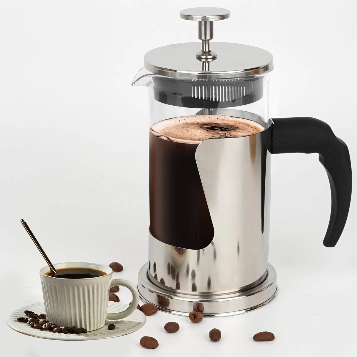 Starward French Press 350 ml Caffettiera in Acciaio Inox, Vetro Borosilicato, Filtro