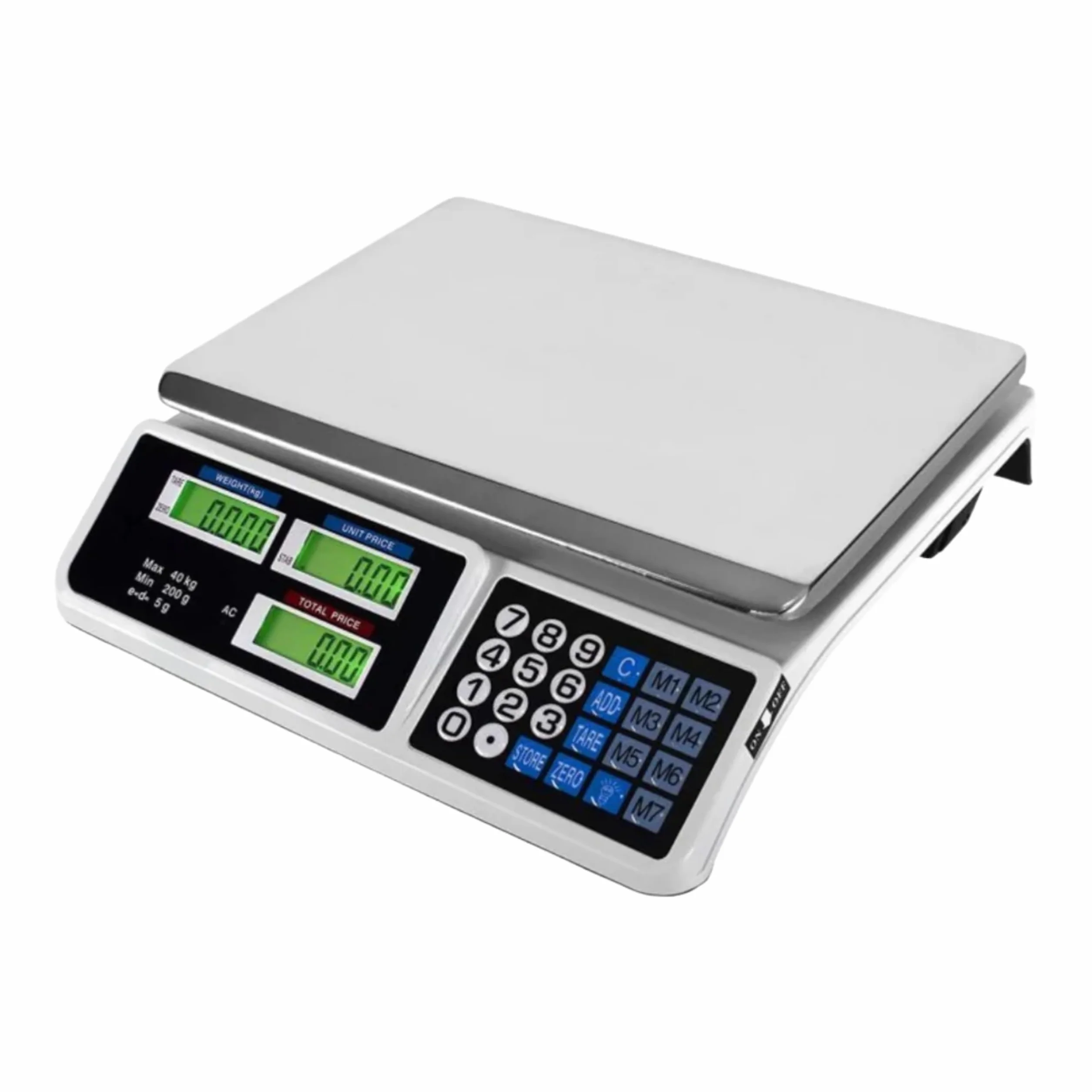 YASTA Bilancia Elettronica Digitale Professionale per Alimenti da Banco da 5Gr a 40 KG Pesa Pacchi Cassette Frutta e Verdura Memoria Prezzi Tasto Tara Batteria Ricaricabile Portatile Display a LED