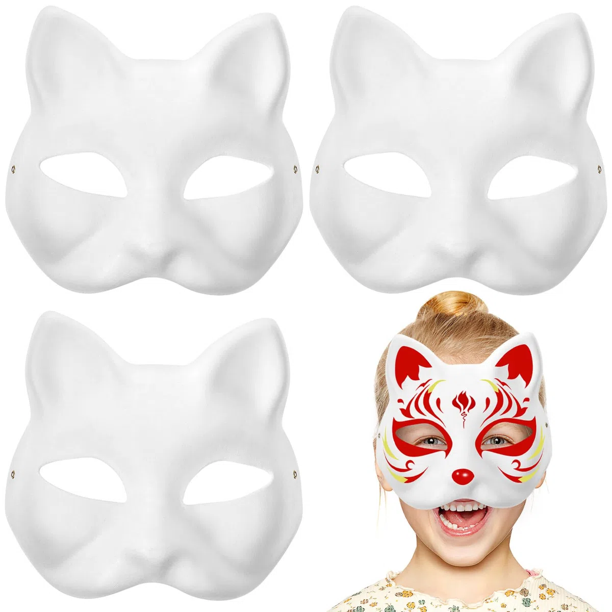 NUOBESTY 3 Pezzi Maschere di Carta Bianca Faccia Maschera Vuota per Decorare Pittura Fai da Te Mascherata Festa in Maschera (Stile Gatto)