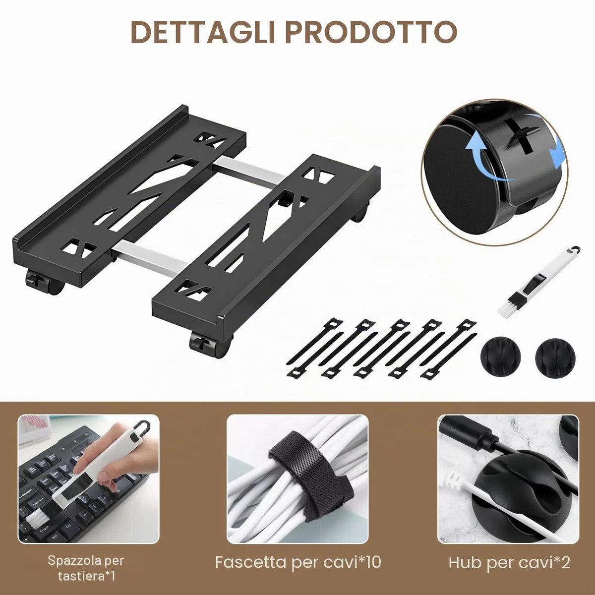 Supporto PC Fisso, Torre Supporto PC con 4 Ruote Bloccabili, Carrello Regolabile(20-30cm) Universale Computer Desktop Tower, sotto Scrivania, Anti-Polvere, Gaming/Ufficio/Casa, Fino a 30kg