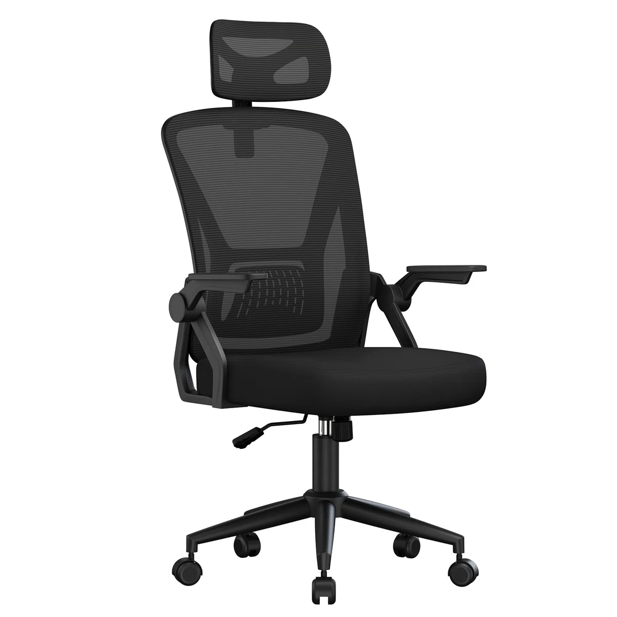 naspaluro Sedia da Ufficio,Con Braccioli Ribaltabili a 90°,Sedie Scrivania Ergonomica Lombare, Con Poggiatesta, Rivestimento in Rete Traspirante, Sedia Girevole a 360° Con Funzione Swing,Nero