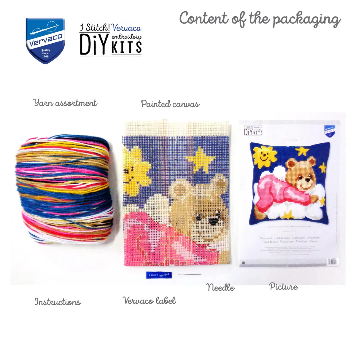 VERVACO Kit Cuscino Punto Croce Orso Rosa su Una Nuvola Set Ricamo Principianti Cuscini Gobelin Decorativi ca. 40 x 40 cm Accessori per Lavoretti Creativi DIY Casa Decor Hobby Adulti Cross Stitch