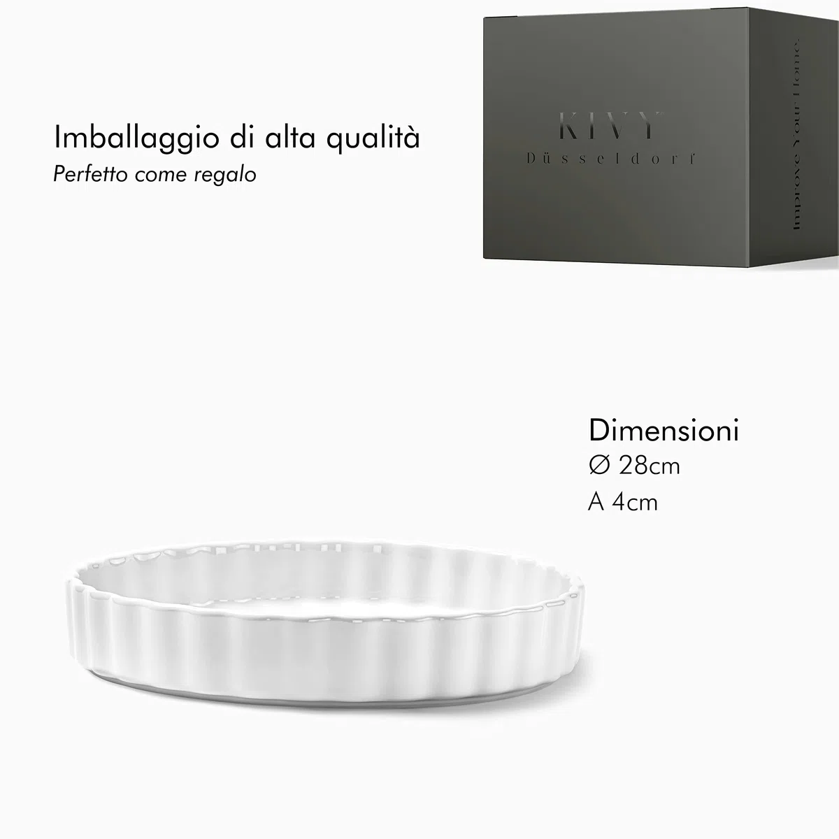 KIVY Teglia Forno [28 cm] in Ceramica Antiaderente | Stampo per Dolci, Torte e Quiche | Bianca, Rotonda