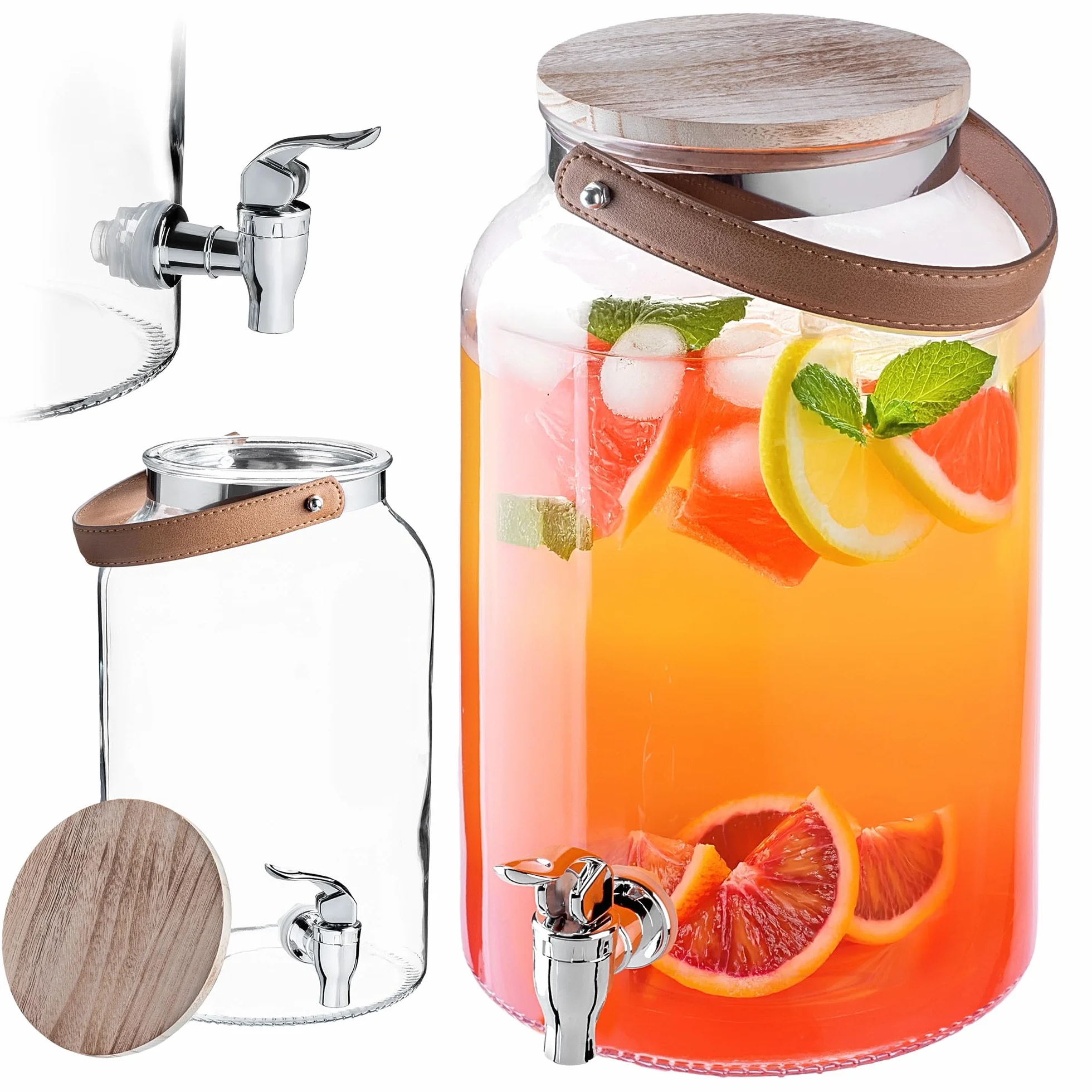 KADAX Dispenser per bevande da 5,6 litri, distributore di limonata con rubinetto e coperchio, grande erogatore di acqua in vetro, dispenser di succo, contenitore per bevande, contenitore in vetro