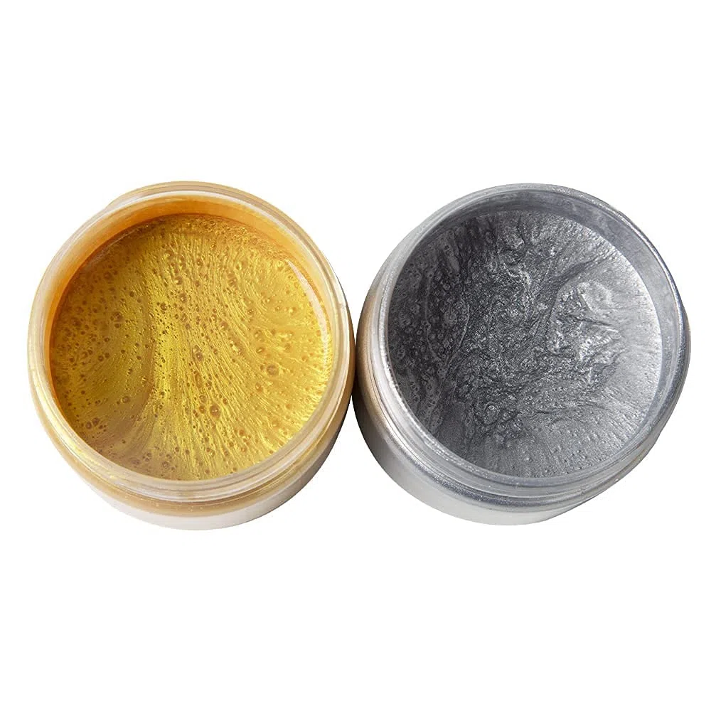 VGSEBA Vernice acrilica metallizzata, 2 pezzi da 100 ml oro e argento, vernice a foglia d'oro per la pittura artistica, ideale per tela, legno, tessuto, pietra, vetro (200 ml)