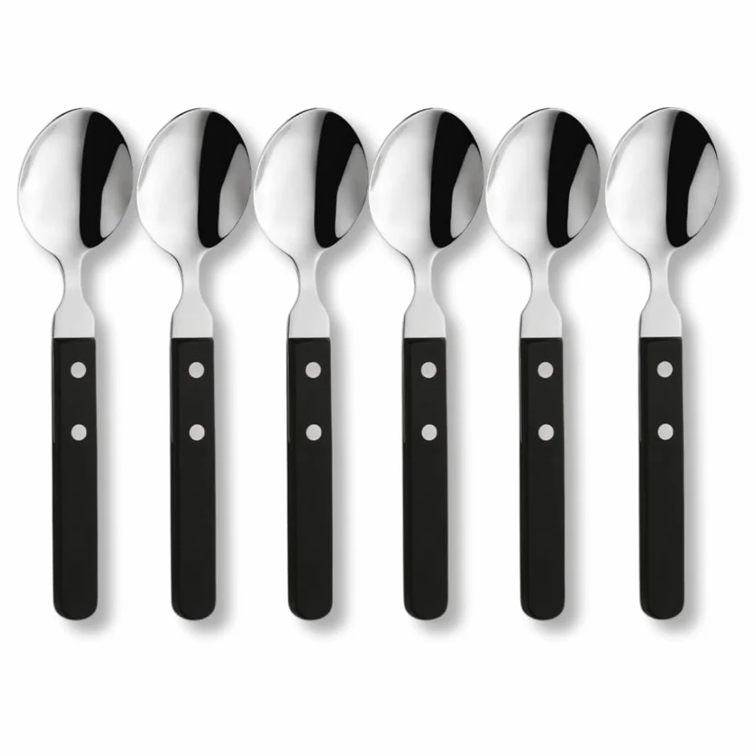Amefa PIZZA 7000 - Set di cucchiai per pizza/bistecca per 6 persone, manico nero, in acciaio inox 18/0, lucidato e antiruggine, 2 manici rivettati in legno di Pakka, posate da bistecca, set di posate