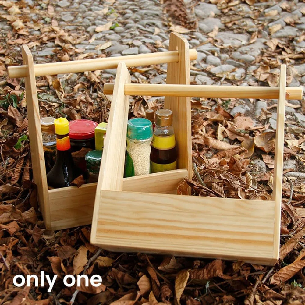 Scatola per Condimenti In Legno, Portaspezie, Organizer per Porta Condimenti da Esterno con Manico Ripiano per Scatola per Condimenti per Barbecue