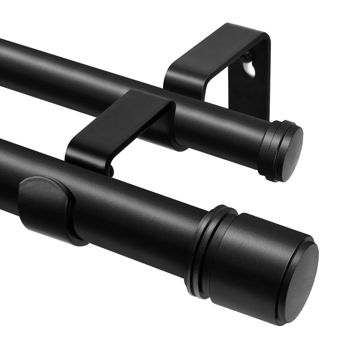 HOTOZON Nero Bastone da Tenda Doppio 90-182 cm, 25 mm Estensibile Bastone Tenda Doppio Montado en la 9ared con Remates de Tapa Para Ventanas