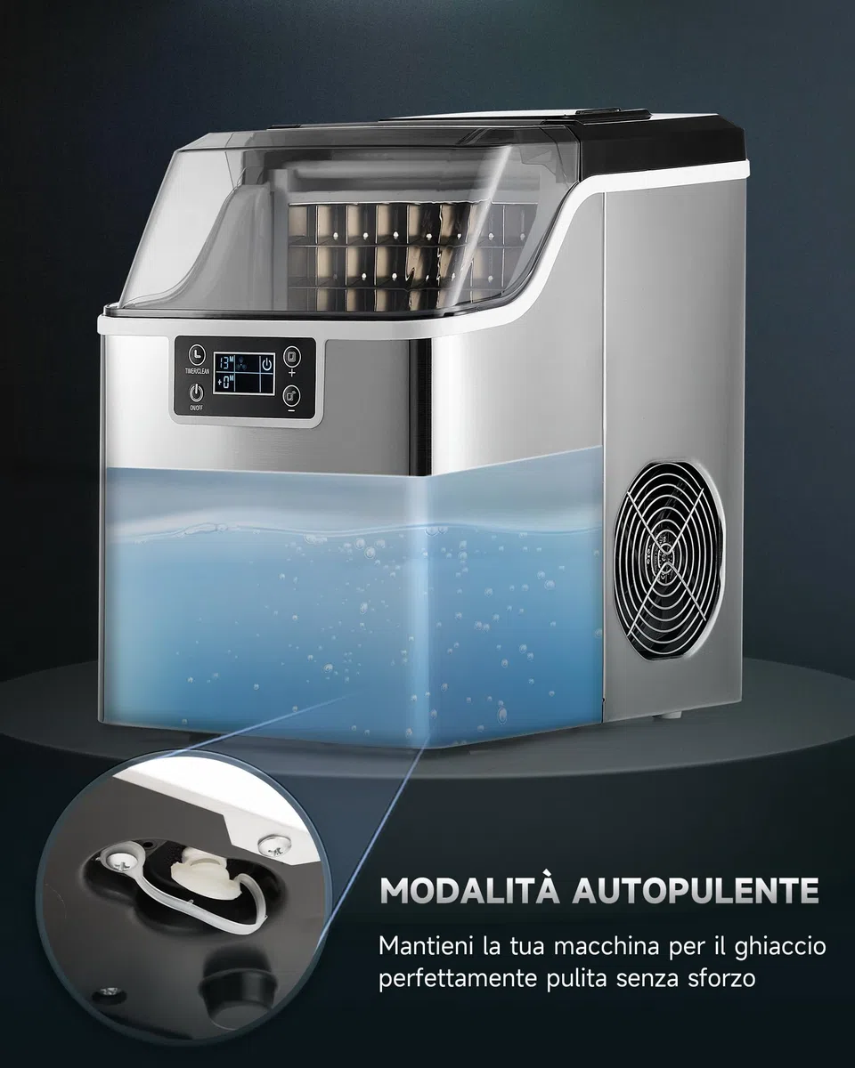 CO-Z Macchina Ghiaccio 22kg/24 Ore Fabbricatore Ghiaccio 24 Cubetti in 11-20 Minuti Macchina per Ghiaccio in Acciaio Inossidabile con Autopulente LCD Pannello per Casa Ufficio Bar Ristorante