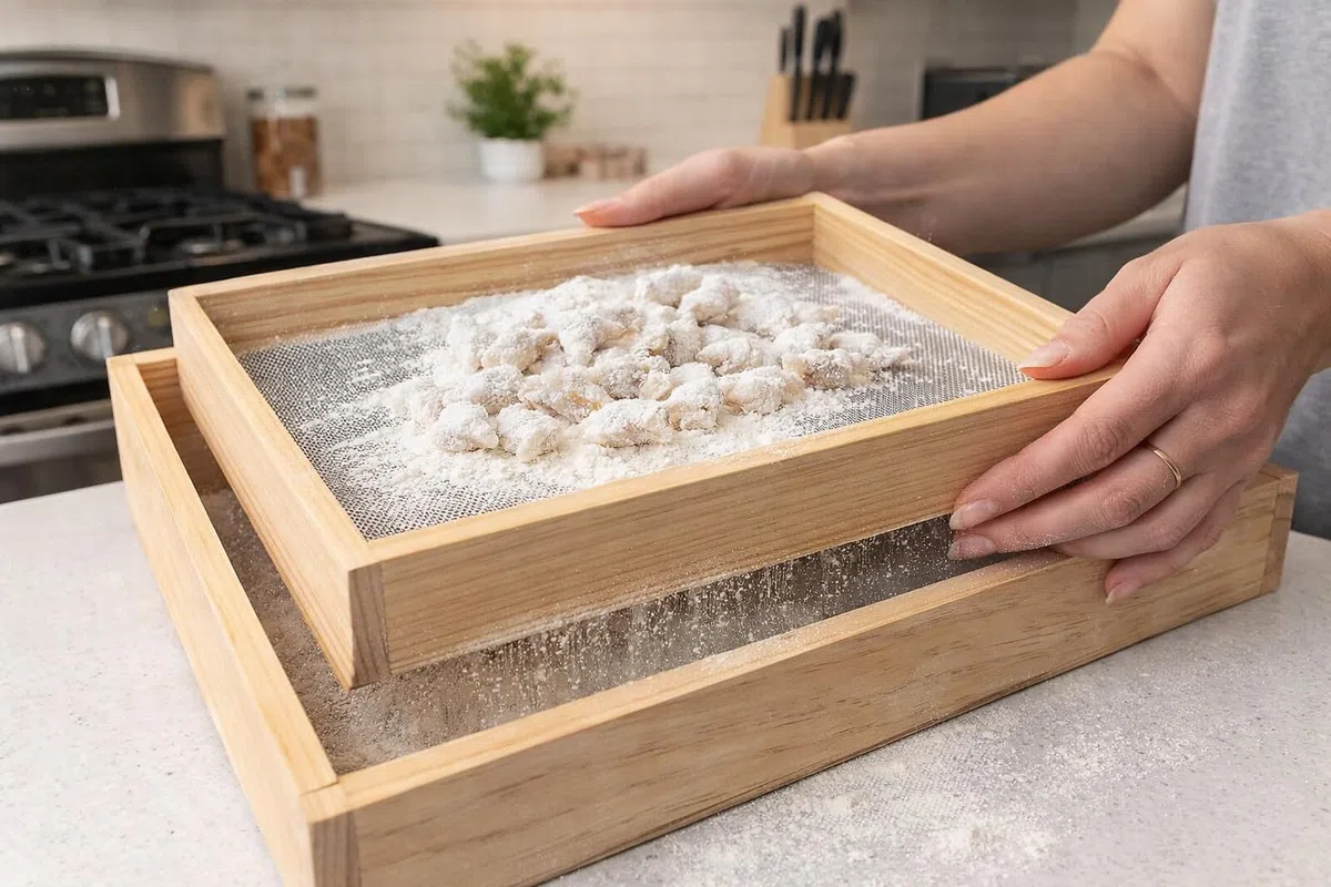 Setaccio con cassetto in Legno - Setaccio per Farina - Setaccio a Maglia Fine - Adatto per Setacciare Farina Cereali Zucchero Polenta