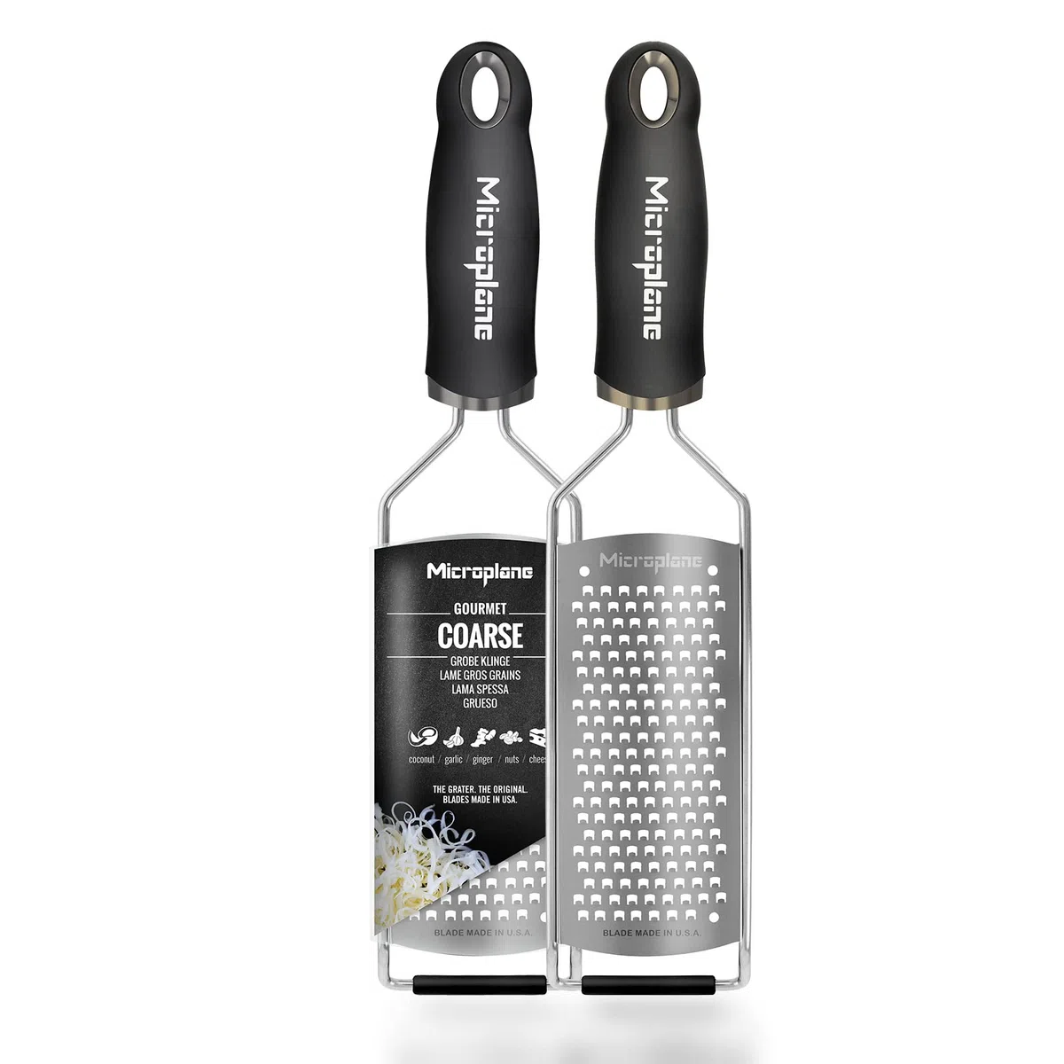 Microplane Grattugia da Cucina Lama Spessa Acciaio Inossidabile Nera Serie Gourmet Ideale per Formaggio, Carota, Zenzero, Noce di Cocco e Rafano