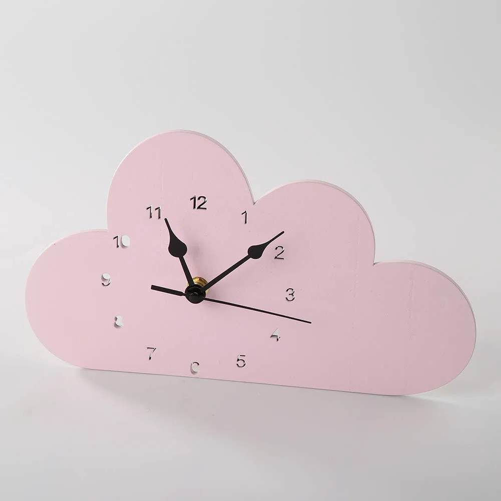 Livecitys Elegante Orologio da Parete con Nuvola in Legno Nordico A Forma di Goccia di Pioggia Orologio da Parete per La Cameretta dei Bambini Decorazione Rosa