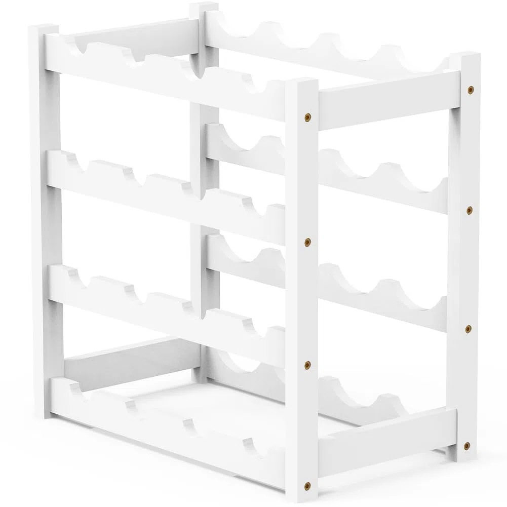 BAKAJI Cantinetta Portavino in Legno Bambù con 16 Scomparti per Vino Champagne, Portabottiglie da Terra, Cantina per Angolo Bar, Salotto, Cucina, Bistrot, Ristorante, 43.5 x 25 x 43 cm (Bianco)
