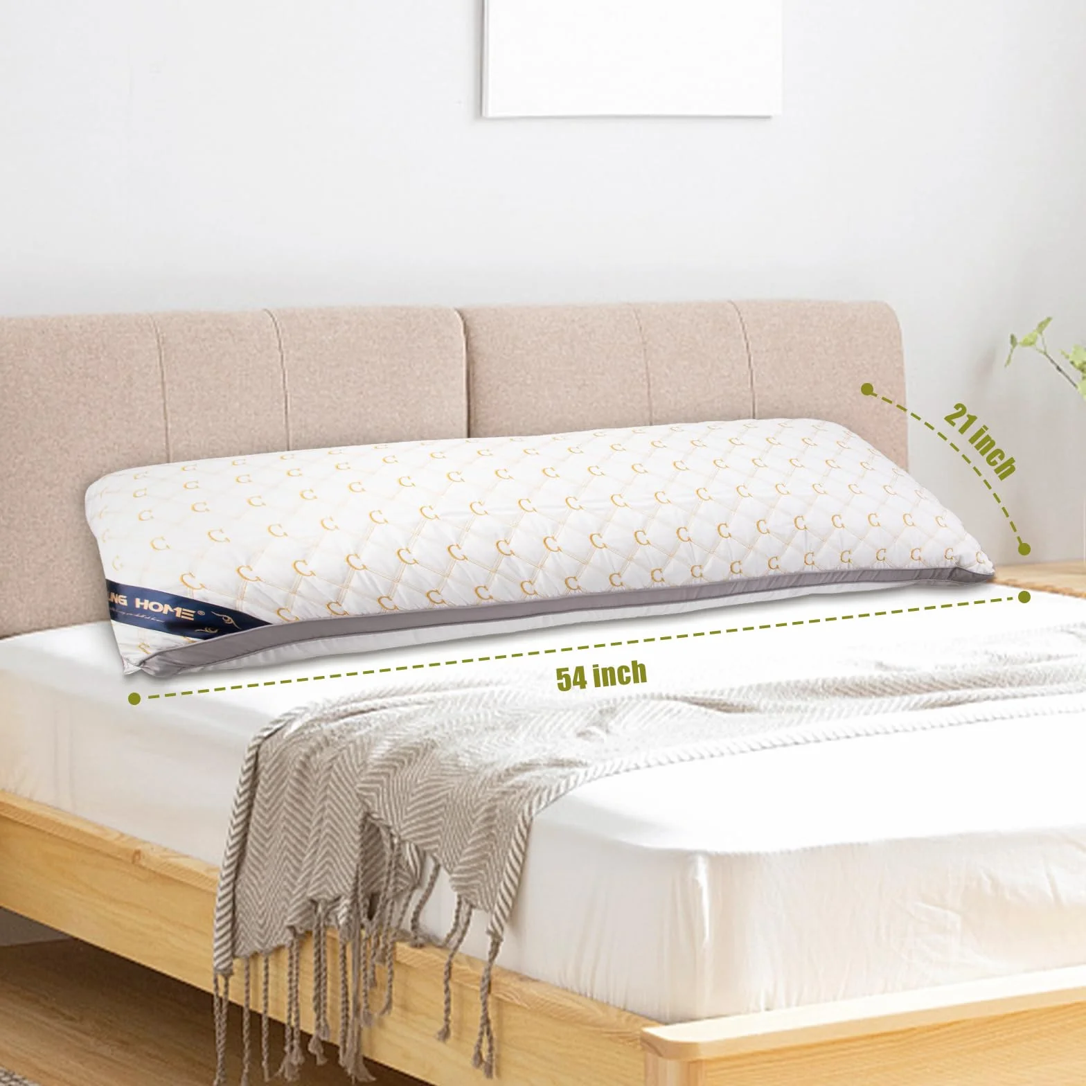 Chilling Home Cuscino per chi dorme sul fianco, con rivestimento ricamato, per gravidanza, cuscino lungo per chi dorme sul fianco (bianco-oro)