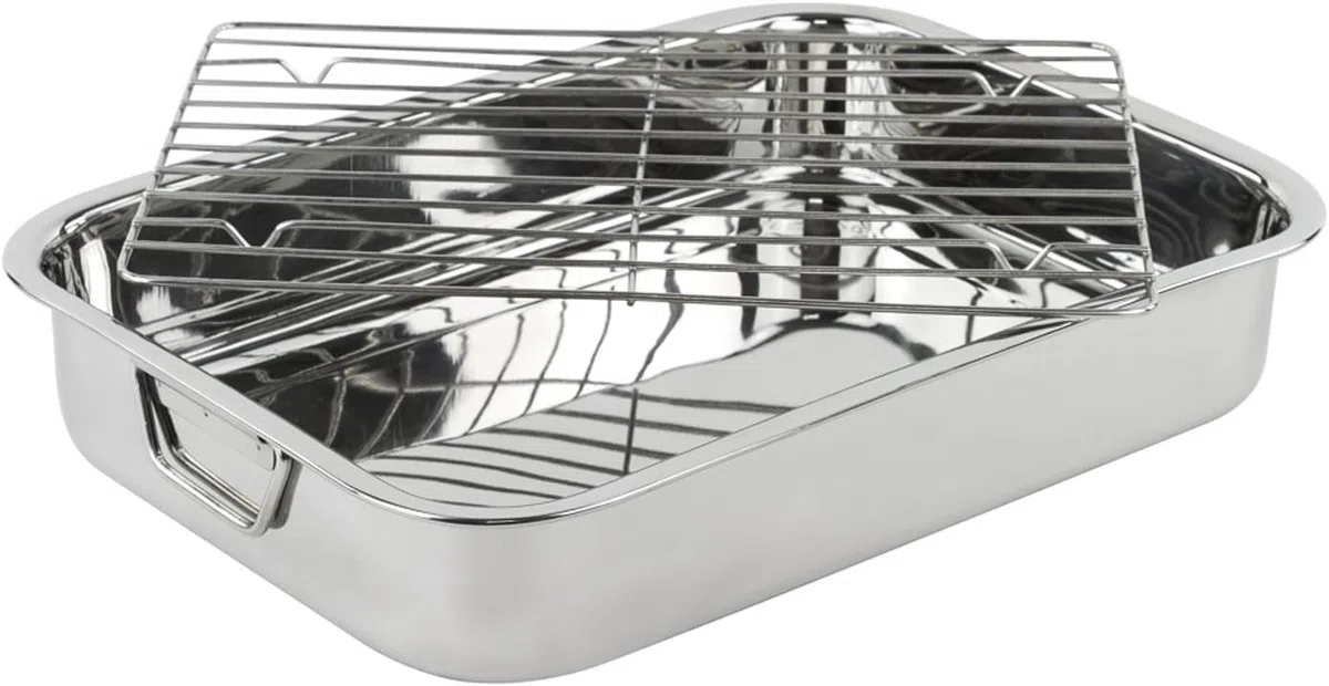 Menax - Teglia da Forno con Griglia di Raffreddamento in Acciaio Inox - Teglia Vassoio Rettangolare - Stampo per Forno con Grill - Teglia Lasagna - Stampo/Vassoio - 40 cm
