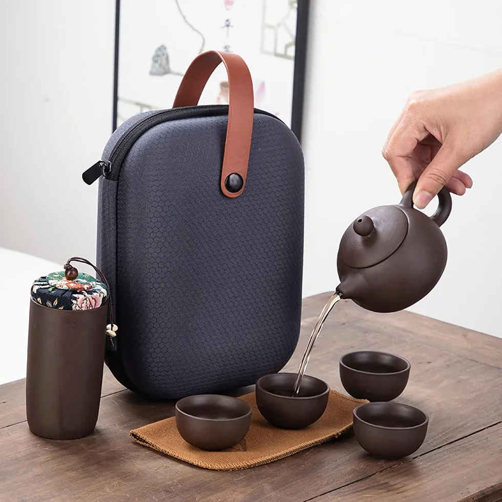 Set da tè 7 pezzi Cinese Servizio da tè in ceramica Piccolo con teiera da 130ml e 4 tazze da tè da 30ml Set da tè portatile da viaggio come regalo