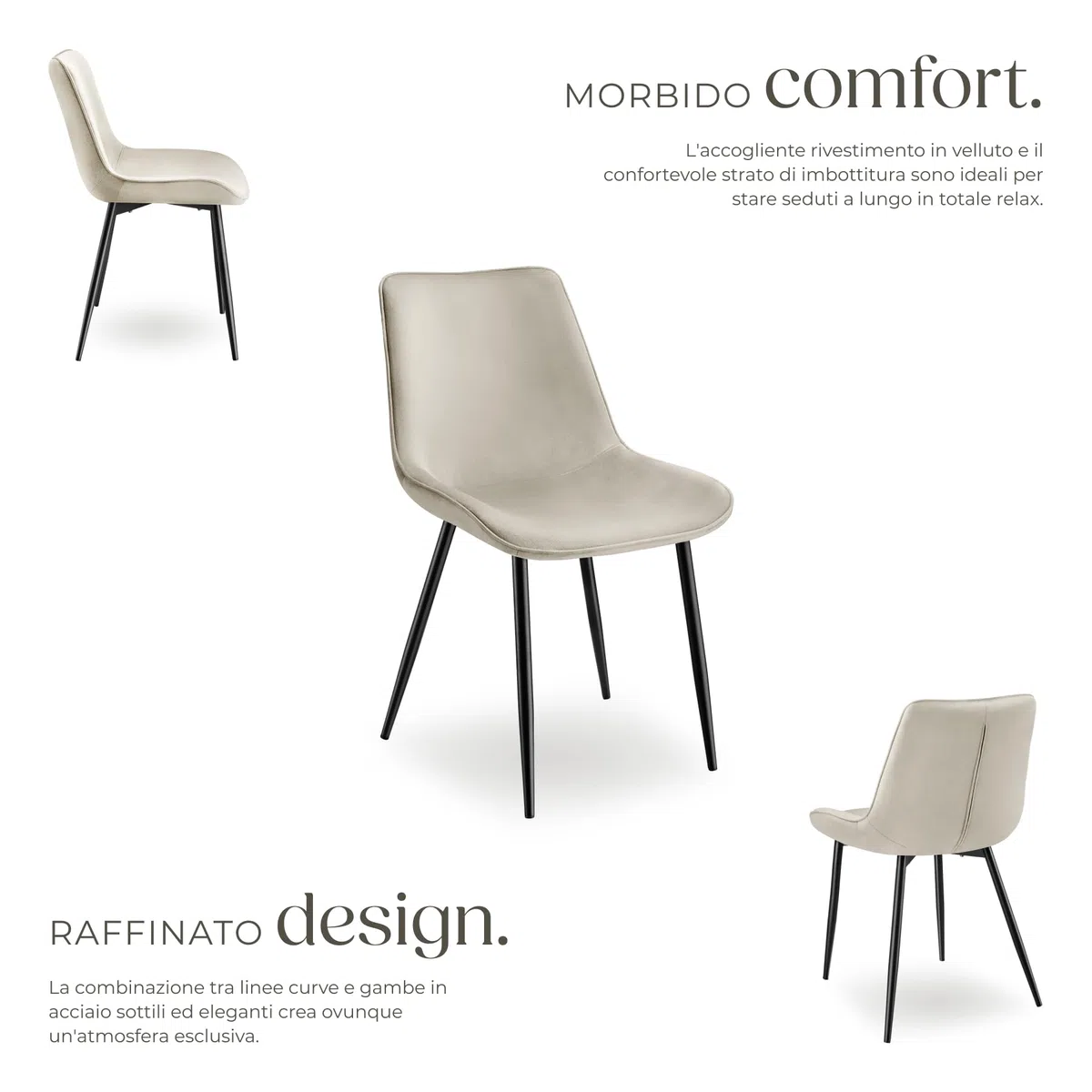 tectake® Set 2 Sedie Sala da Pranzo Effetto Velluto, Sedie Soggiorno con Morbida Imbottitura, Seduta Ergonomica, Poltrone Velluto Versatili, Sedie Design Moderno - Crema