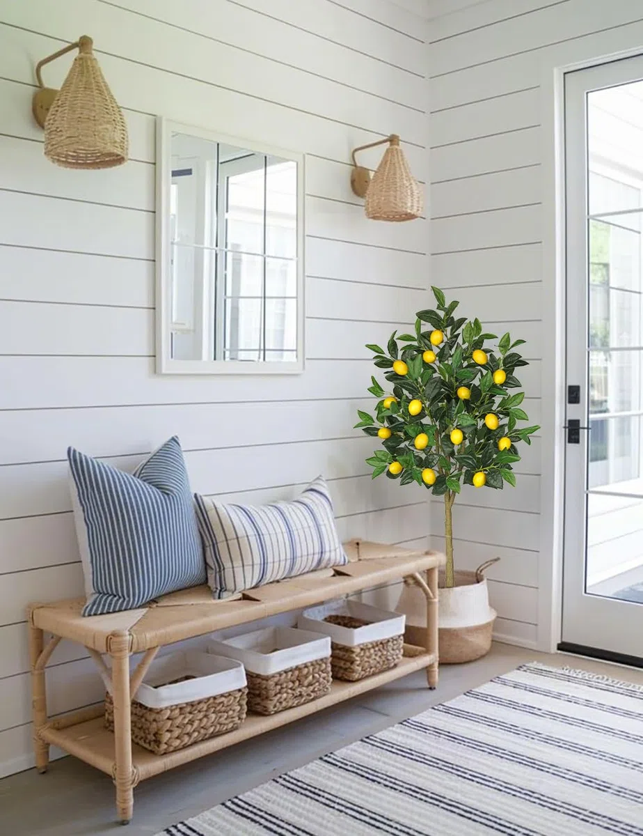 Oairse Piante artificiali, albero di limone, 120 cm, pianta artificiale, decorazione per interni, pianta d'arte come vera in vaso per decorazione da tavolo, ufficio, bagno, camera da letto, soggiorno