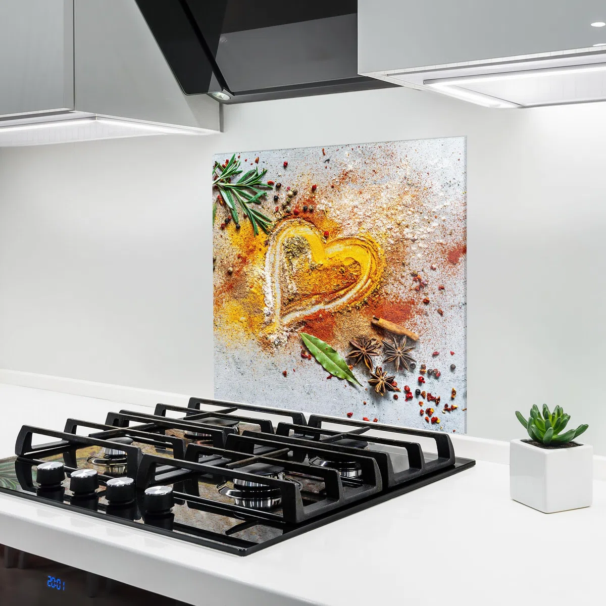ARTHUB® Paraschizzi Cucina in Vetro temperato 60x60 cm, Heart Spice Powders | Protezione Contro Gli Schizzi, Protezione murale per fornelli, Vetro temperato, Alimenti, Spezie