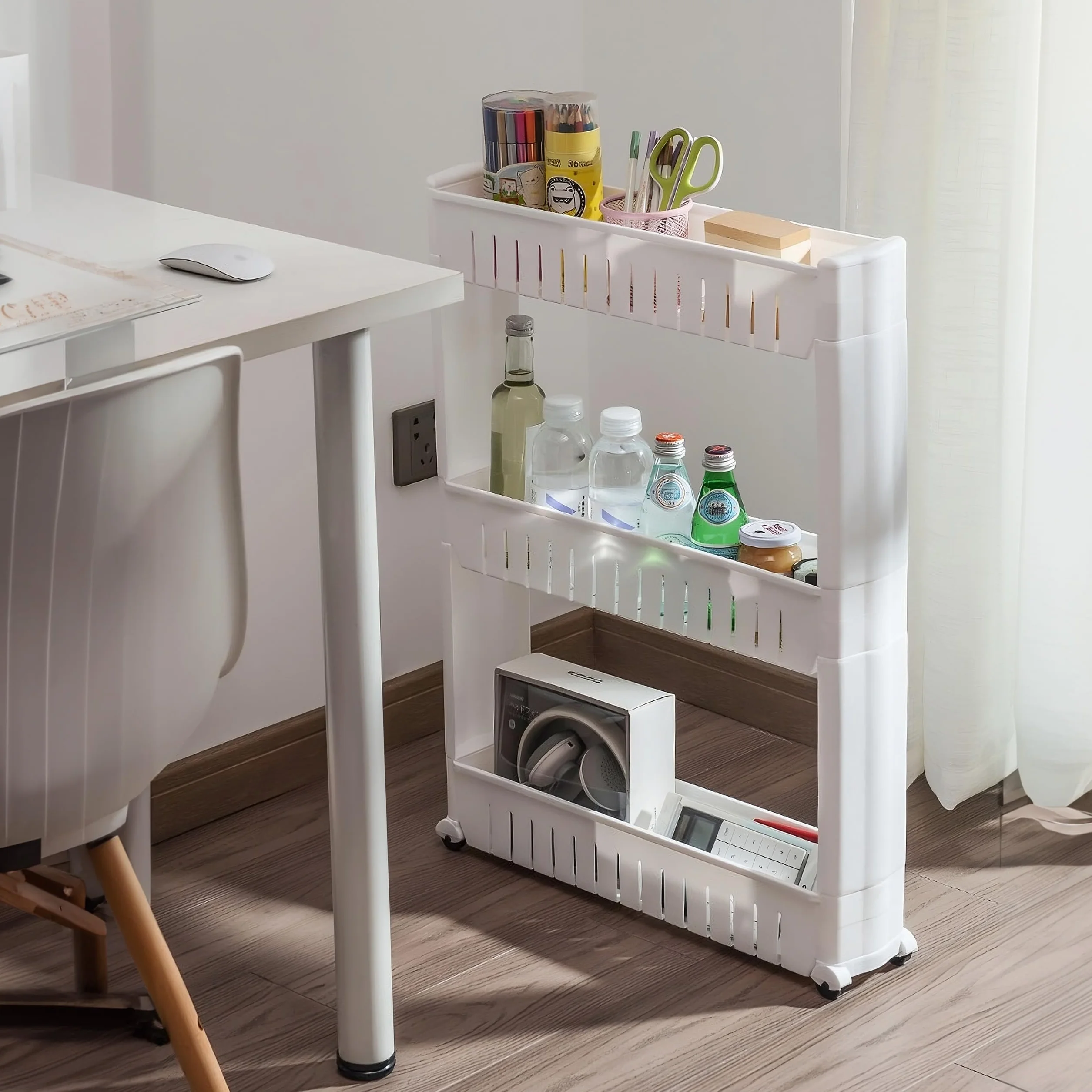 Retoo Carrello a rotelle a 3 livelli, in plastica, sottile, universale, per nicchia su ruote, salvaspazio, scaffale da bagno e cucina, scaffale su ruote per cucina, ufficio, bagno, 71 x 54 x 12 cm,