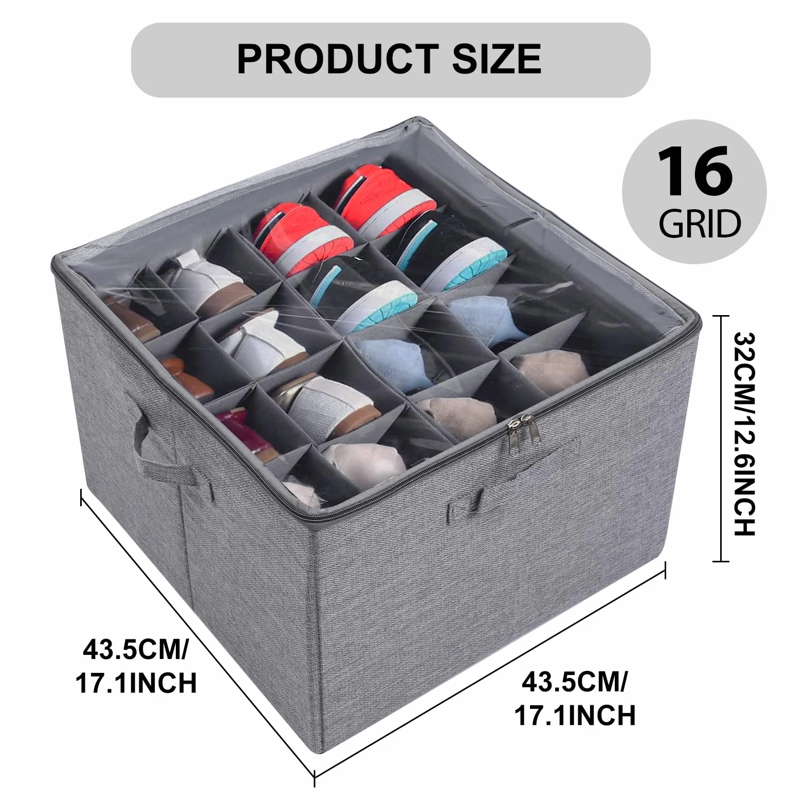 Porta Scarpe,Portascarpe Salvaspazio con 16 scomparti regolabili,Organizer Scarpe coperchio trasparente e maniglia(Grigio)