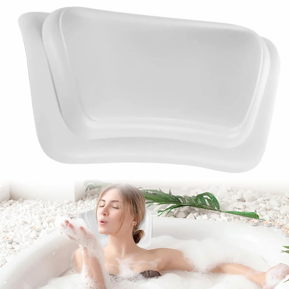 Cuscino per vasca da bagno con ventose nero, comodo tappetino a bolle per vasca da bagno idromassaggio per Jacuzzi, cuscino ergonomico per il collo per vasca da bagno (bianco)