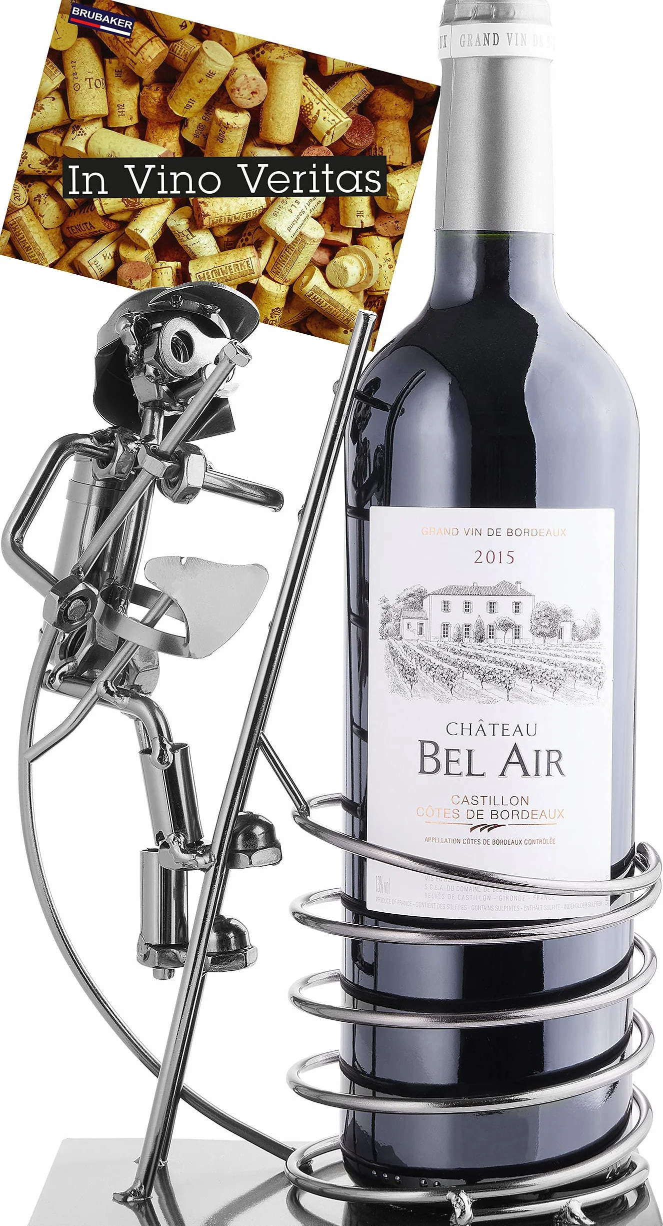 Brubaker Titolare Bottiglia di Vino Supporto Vigile del Fuoco su Scala Oggetto Decorativo Metallo con Biglietto d' Auguri per Vino Regalo