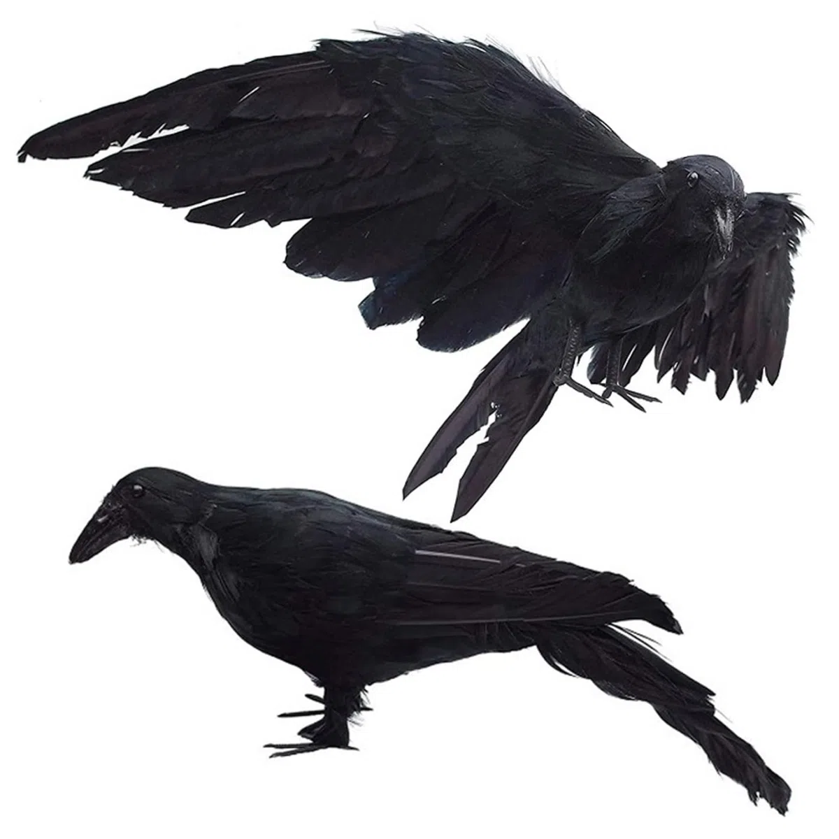 Corvo - 2 pezzi di decorazioni realistiche per corvo con ala rimovibile, esca artificiale per morto per spaventare gli uccelli, Halloween 13x5, 5