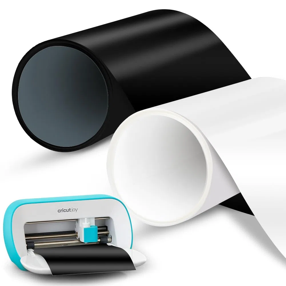 Smart Iron On per Cricut Joy, 2 rotoli di pellicola per plotter in tessuto bianco e nero 14 x 200 cm, pellicola flessibile per plotter in tessuto per stirare per T-shirt fai da te, felpe, stoffe
