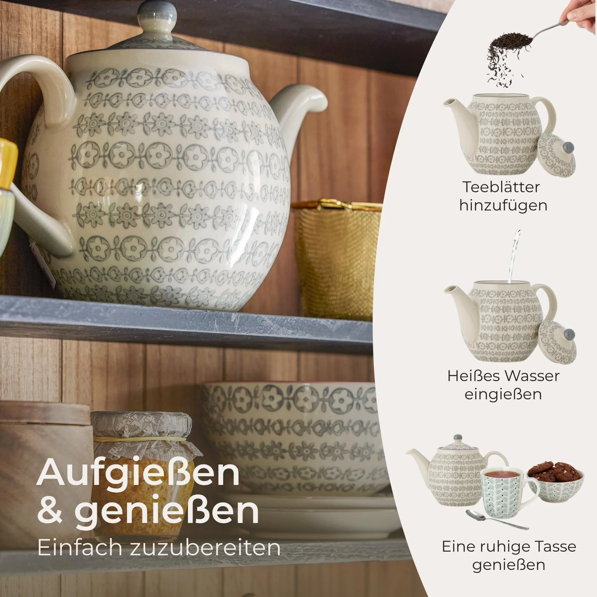 Bloomingville Teiera Karine, grigio, ceramica