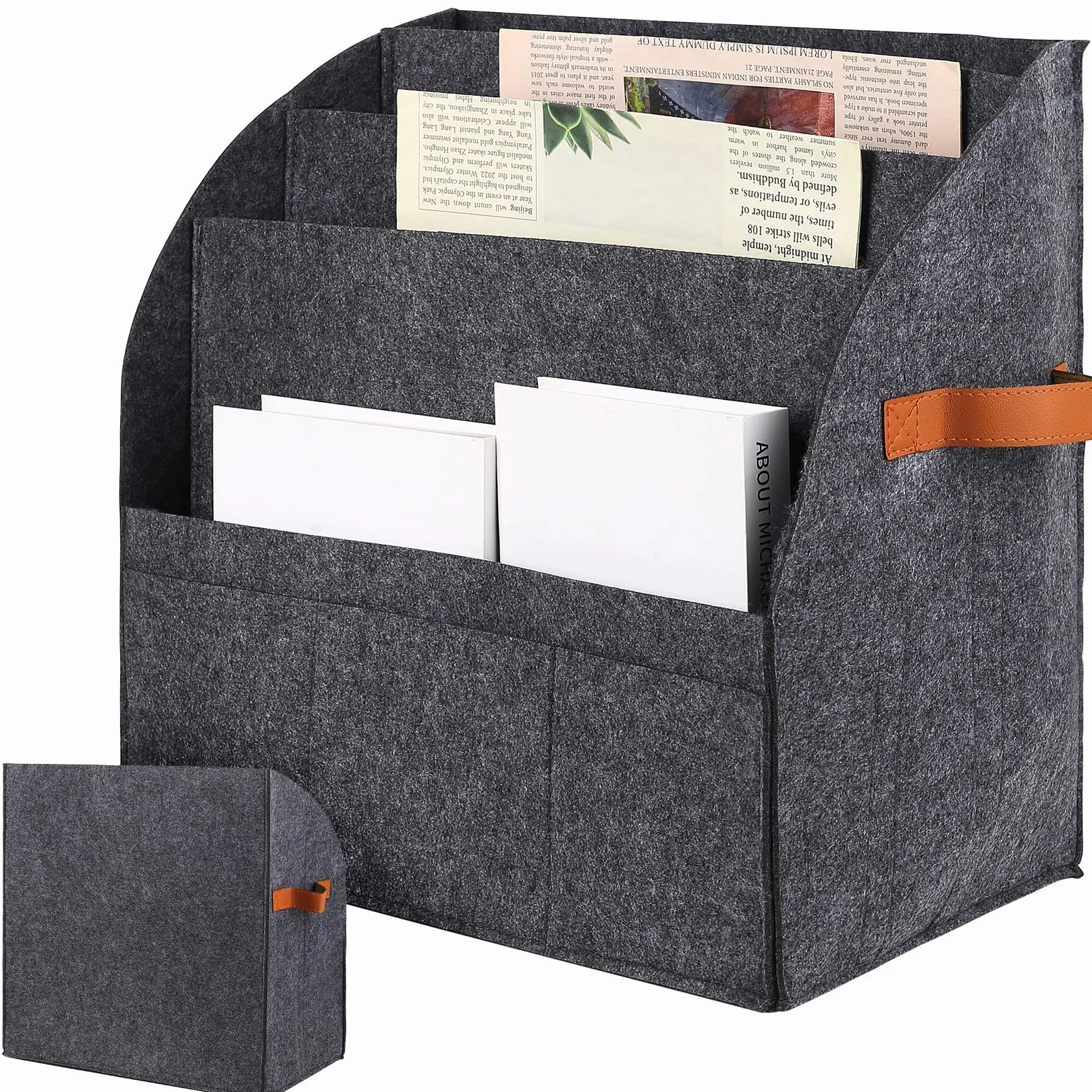 Portariviste da Scrivania in Feltro, Porta Documenti Ufficio Scrivania, Cestino Portaoggetti Pieghevole con Divisorio Rimovibile 4 Strati, Porta Libri con 3 Piccole Tasche per Casa Ufficio Soggiorno