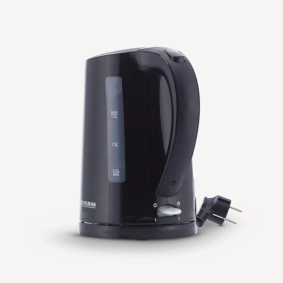 SEVERIN WK 3498 Bollitore per acqua 2200 W in plastica e metallo, Teiera elettrica con capacità di 1,5 litri, Bollitore acqua elettrico con indicatore del livello dell'acqua, Nero