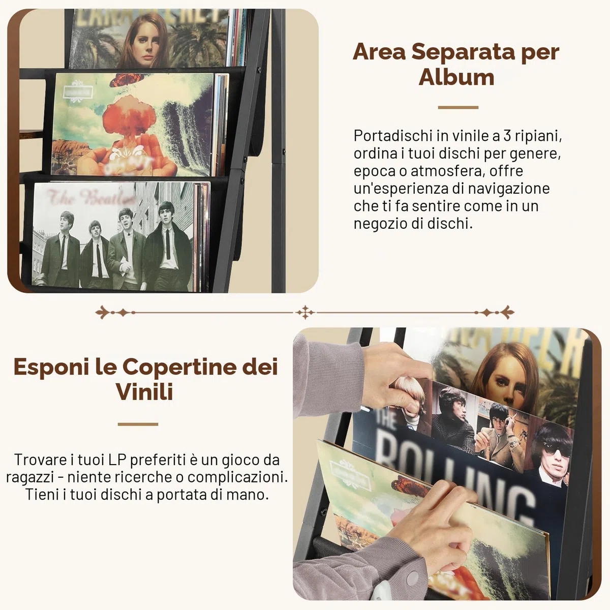 Bikoney Giradischi Vinili Stand Tavolino con Archiviazione Record in Vinile a 3 livelli, Espositore per Dischi in Vinile Fino a 200 album,Gabinetto del Supporto da Record in Vinile per Soggiorno