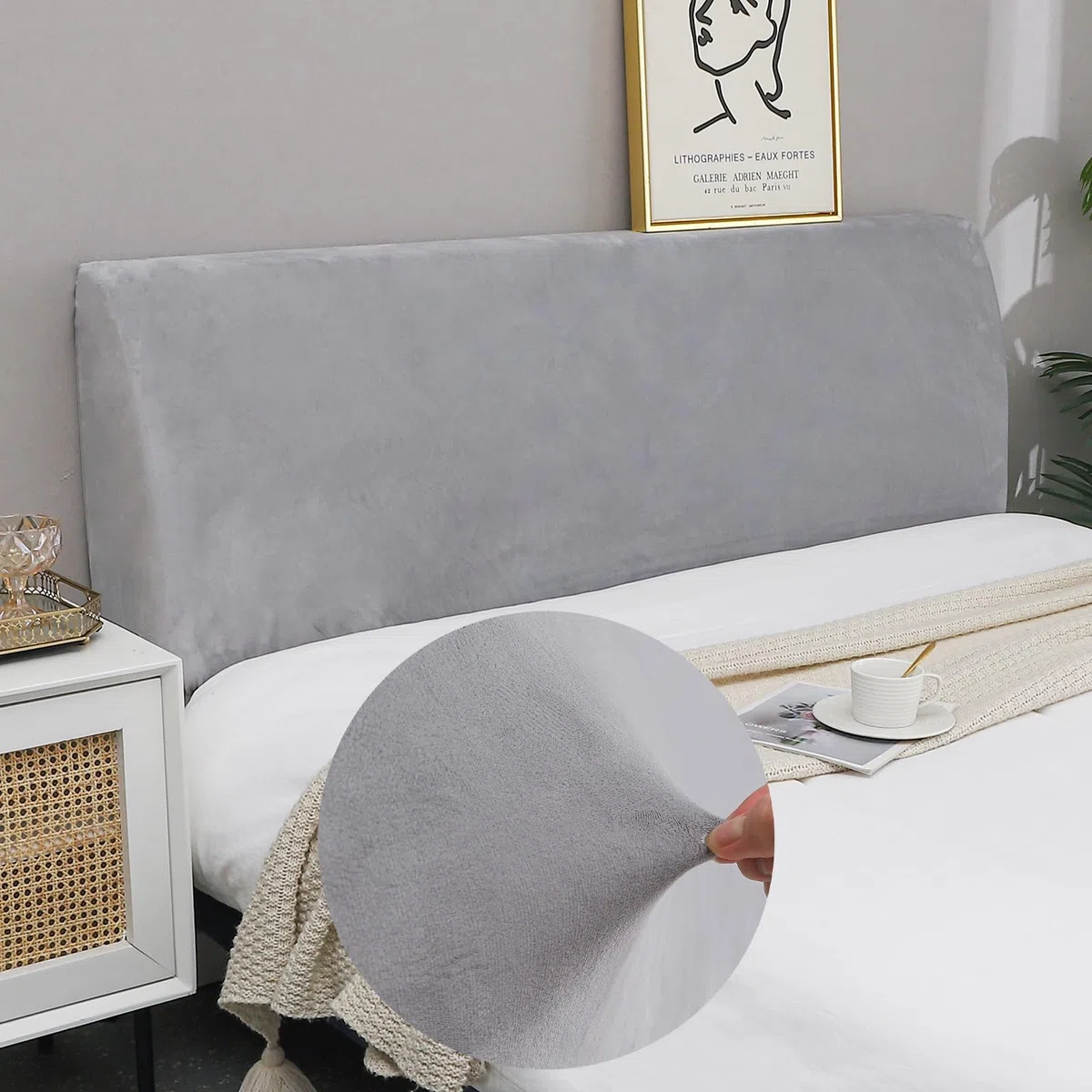 WSGJHB Copri Testata Letto Matrimoniale，Elastico Copritesta Protezione Copritestiera Copri Testiera (180-200cm, grigio chiaro)