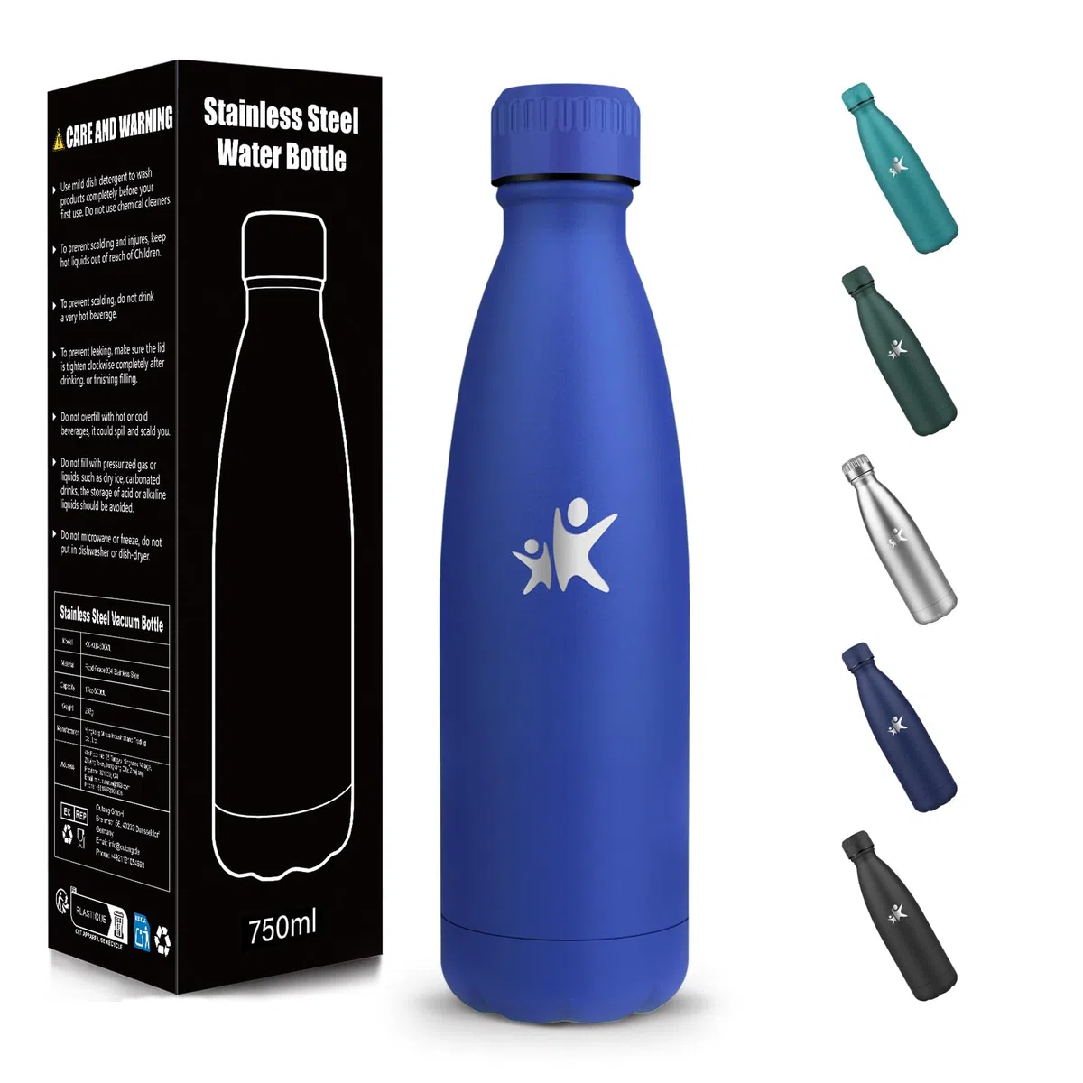 Borraccia Termica, 750 ml Senza BPA, Borraccia, 304 Acciaio Inossidabile, Bottiglia Termica, Isolamento Sottovuoto a Doppia Parete, Bottiglia Metallo per Cucina, Campeggio, Palestra - Blu reale