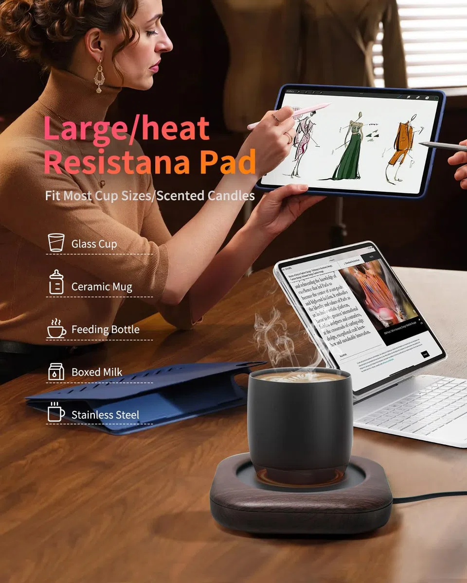 Scaldatazze – Scaldatazze da Caffè 24W per Scrivania con Spegnimento Automatico di 4 Ore, Scaldacandele Intelligente in Legno a 3 Temperature – Accessori Regalo Caffè Ideali per Mantenere Calde