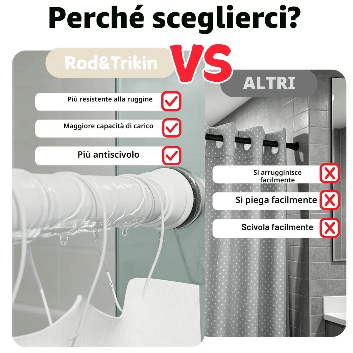 Aste Per Tende Senza Forare Telescopica Estensibile Bastone Tenda Estensibile Per Bagno Finestre Bianco 83-190CM