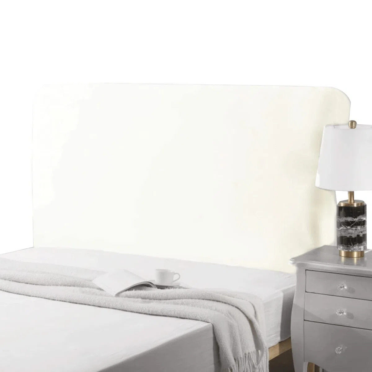 Elastica Copertura Per Testiera Per Letto Imbottito/Legno/Pelle Copri Testata Del Letto Matrimoniale Singolo Rettangolare/Leggermente Stondata Fodera Testiera Letto Prote(Lunghezza:180-200cm,Bianco)