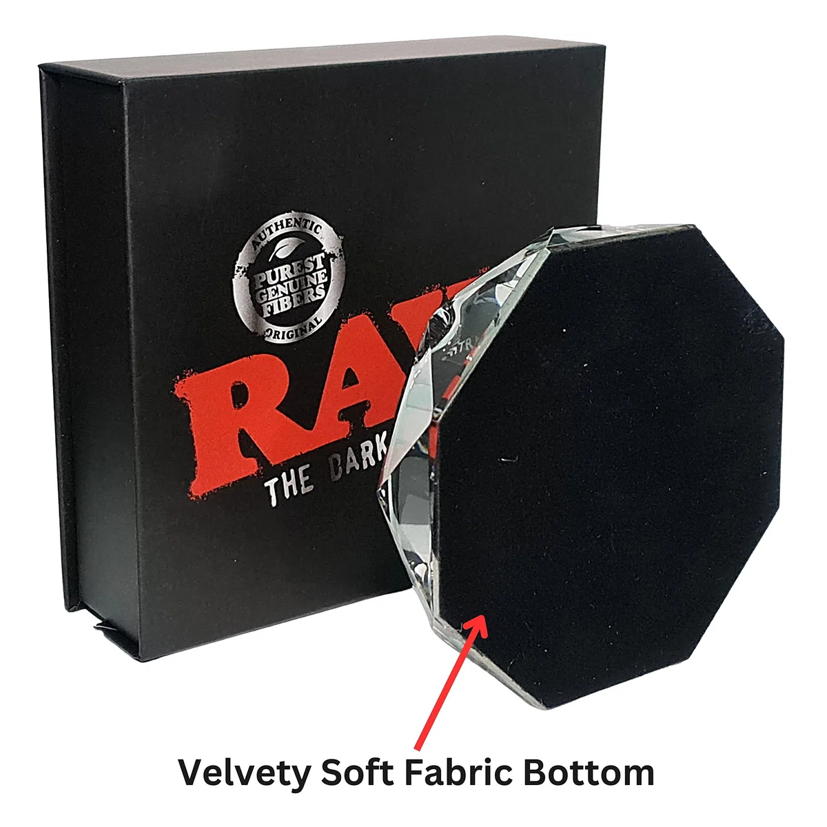 Posacenere in vetro esclusivo RAW a forma di ottagono, posacenere da ufficio moderno con fondo morbido, consegnato in un'elegante confezione regalo (grigio cenere)