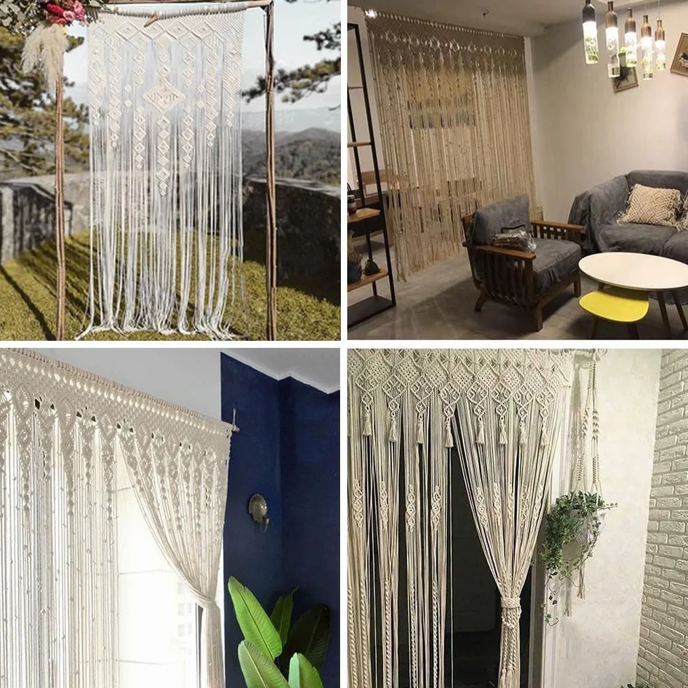 Tenda da porta in tessuto macramè, in cotone, da appendere alla parete, per finestra, arco, porta, sfondo, decorazione per la casa, beige (100 x 200 cm)