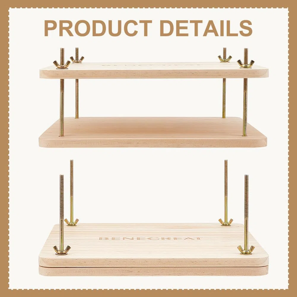 BENECREAT Book Press Rilegatura, Pressa per Rilegatura Portatile con Pressa per Libri In Legno con Dado In Ferro, Dadi Ad Alette, Guarnizione per La Casa, Scuola, Forniture per Rilegatura, 30x30cm