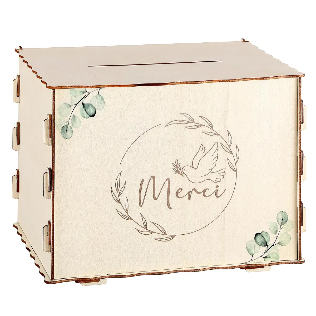 Namalu Urna Compleanno Battesimo Scatola Porta Biglietti Salvadanaio in Legno per Matrimonio Decorazione Festiva Scatola Regalo per Lettere Buste Denaro(Merci, Piccione, Eucalipto)