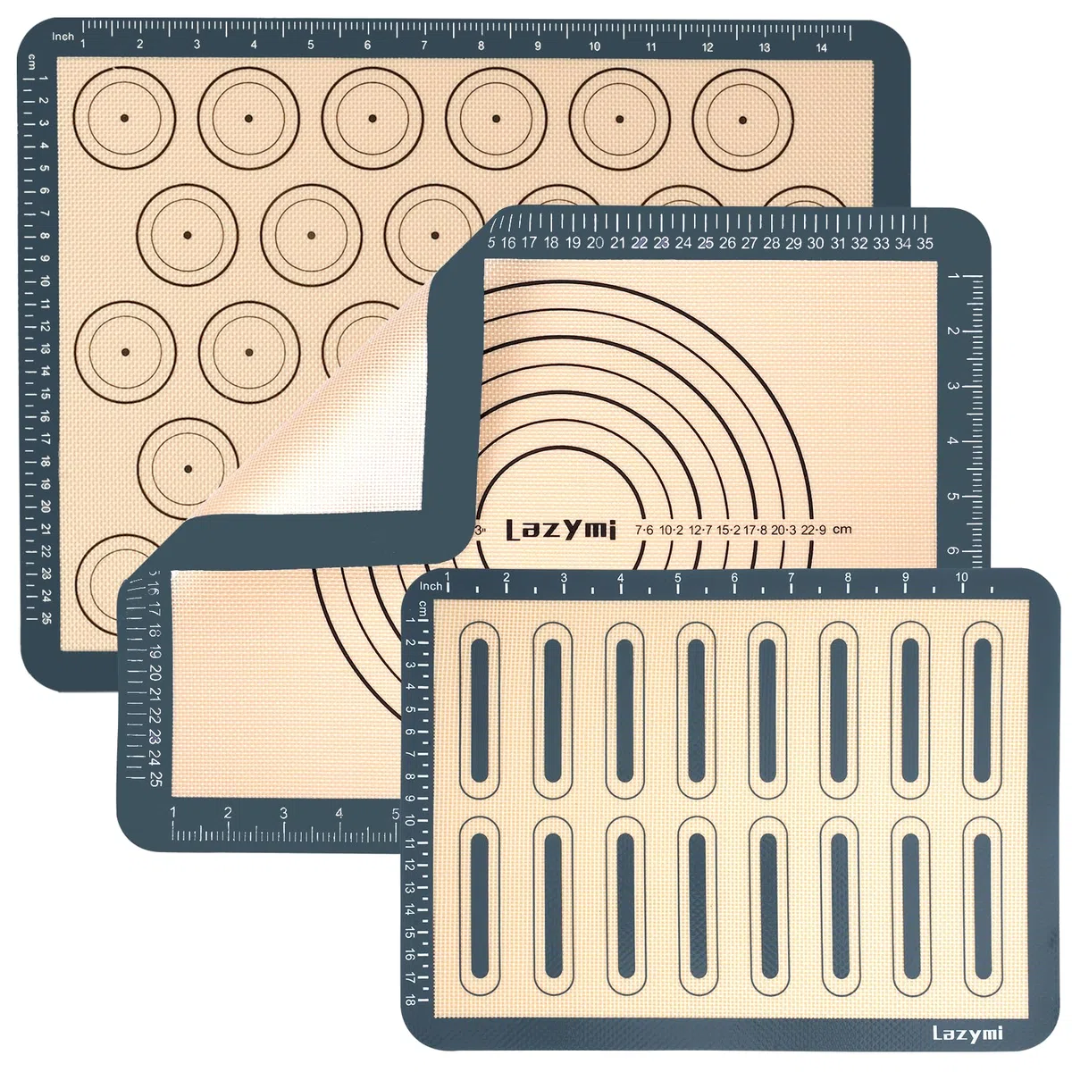 Tappetino da Forno in Silicone Antiaderente Set da 3, Foglio da Forno per Macaron/Biscotti/Pane - Carta da Forno Riutilizzabile, Resistente al Calore, Facile da Pulire (Grigio)