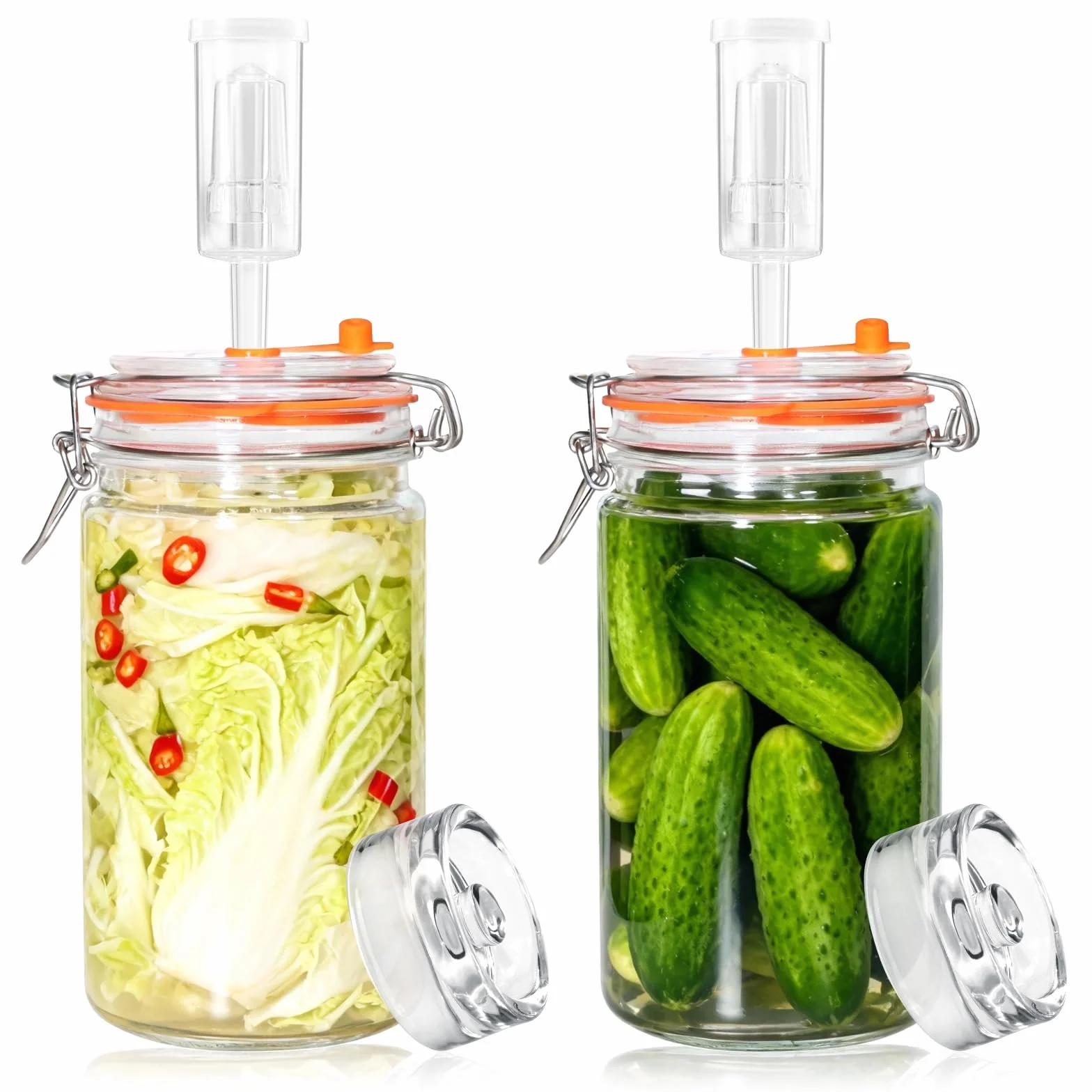 Kit di 2 Barattoli per Fermentazione da 1,5L con Pesi in Vetro - Contenitore per Kimchi, Crauti, Kombucha & Verdure Sottaceto - Include 2 Barattoli e 2 Pesi