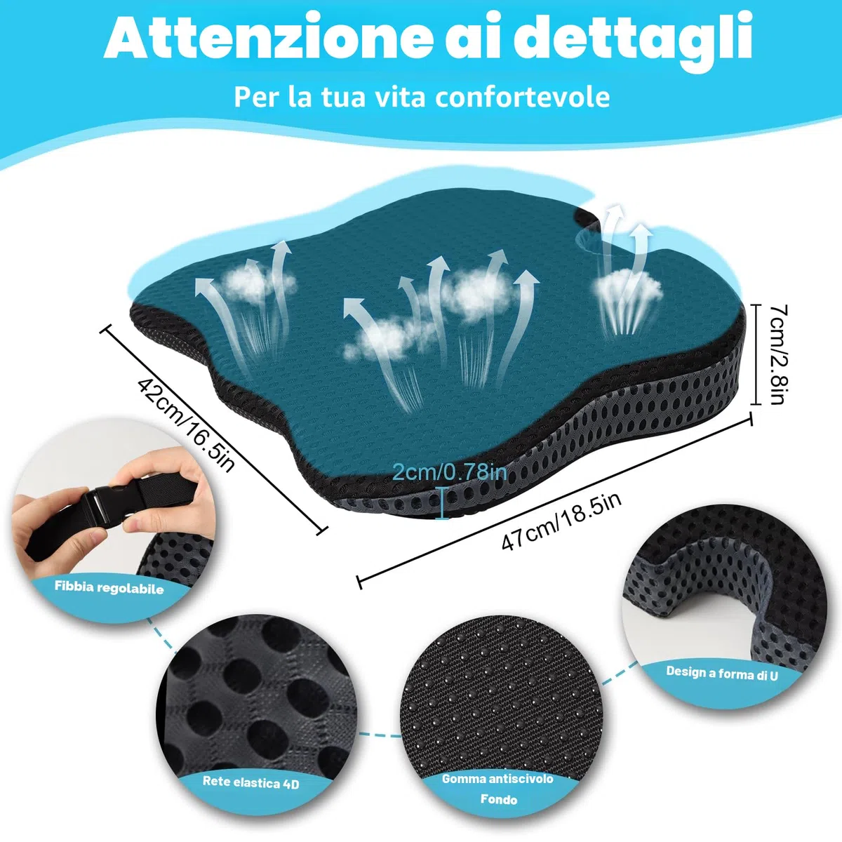 Cuscino per Sedia Auto, Cuscino a Cuneo Cuscino per Sedile in Memory Foam per Auto Cuscino Per Auto Per Sedile Del Conducente Auto Sedia Da Ufficio Sedie A Rotelle